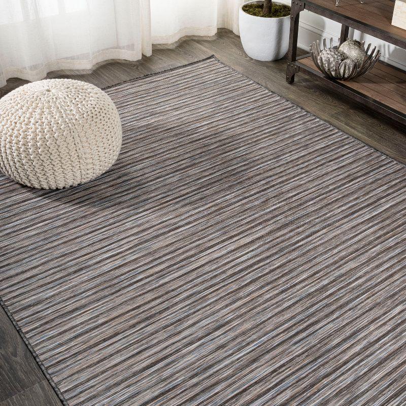 Reversible Dark Gray/Blue Striped Synthetic Area Rug 9' x 12'