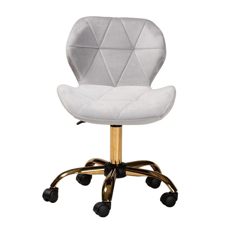 Baxton Studio Savara Contemporary Glam and Luxe Grey Velvet Fabric and Gold Metal Swivel Office Chair