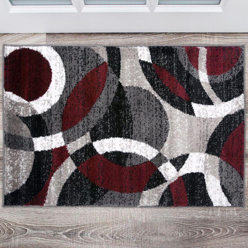 Red and Gray Geometric Abstract 5' x 7' Area Rug