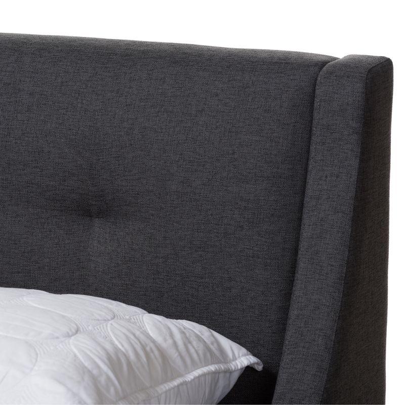 Louvain Modern and Contemporary Fabric Upholstered Walnut - Finished Platform Bed Dark Gray - Baxton Studio