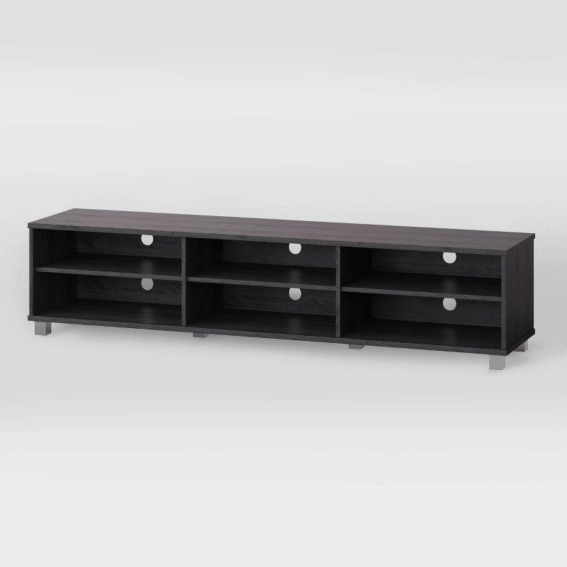 CorLiving Hollywood TV Stand for TVs up to 85" Wood Grain Gray : Modern Entertainment Center with Open Shelves, Adjustable Storage