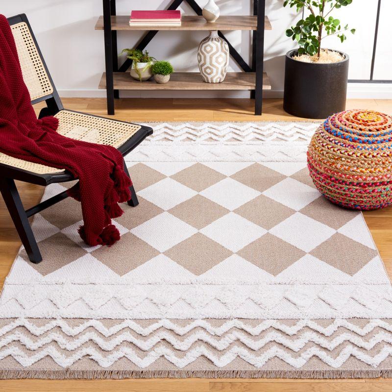 Augustine Ivory/Beige Geometric Synthetic Square Rug, 6'4" x 6'4"