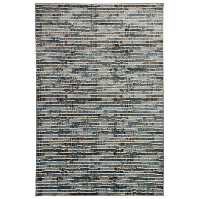 Blue and Gray Striped Wool Blend Rectangular Rug