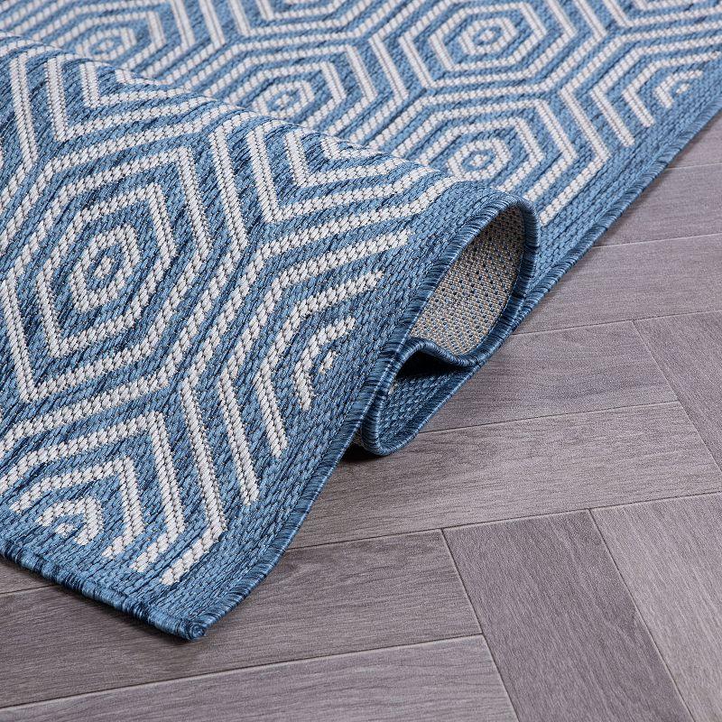 Blue Geometric Flat Woven Synthetic Runner Rug 2'x7'