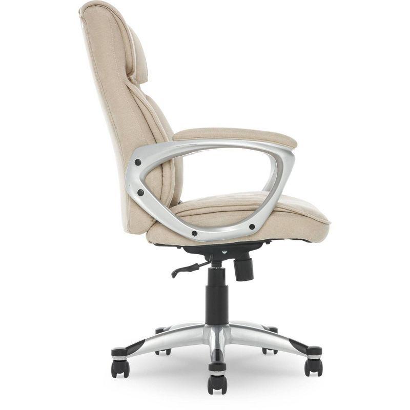 Fawn Tan High-Back Swivel Executive Office Chair with Metal Base