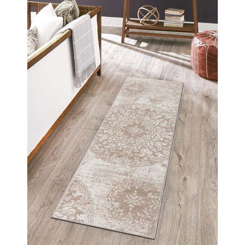 Grand Sofia Beige and Ivory Synthetic Runner Rug