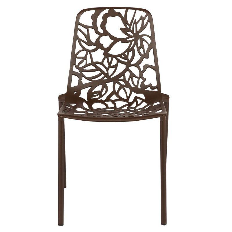 LeisureMod Devon Modern Aluminum Outdoor Stackable Dining Chair, Brown