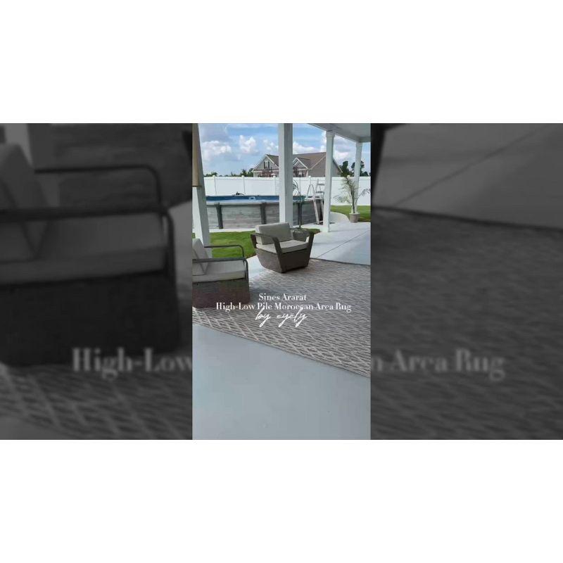 4'x6' Ararat High-Low Pile Moroccan Diamond Modern Indoor/Outdoor Area Rug, Black/Ivory - JONATHAN Y