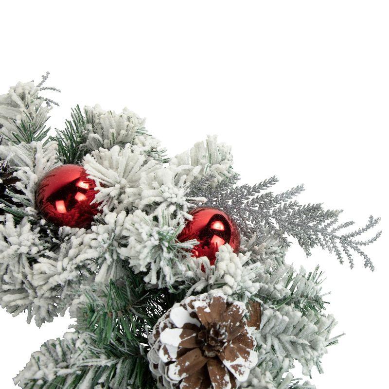 Flocked Pine with Red Ornaments Artificial Christmas Wreath 24-Inch Unlit