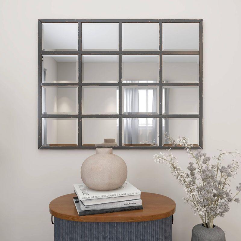 Glass Window Pane Inspired Wall Mirror Black - Olivia & May: Industrial Style, 45x35.38", Iron Frame