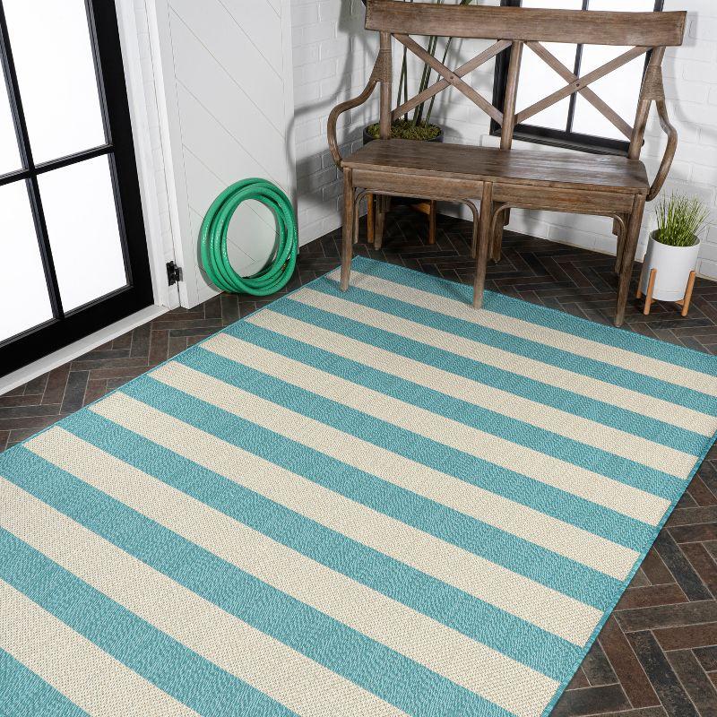 3' x 5' Negril Two-Tone Wide Stripe Indoor/Outdoor Area Rug, Aqua/Cream - JONATHAN Y