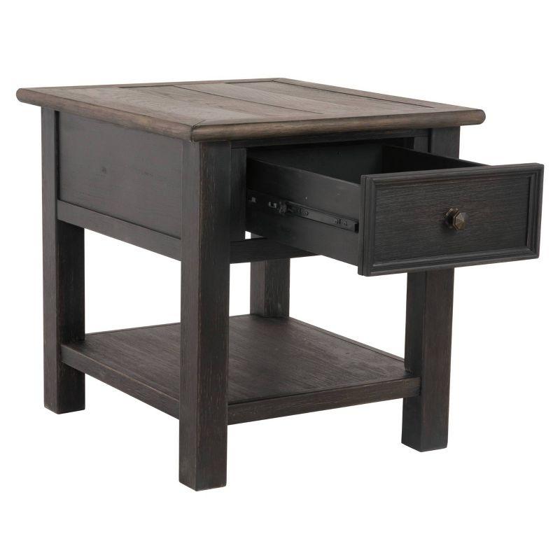 Modern Farmhouse Black-Brown Wood End Table with Storage