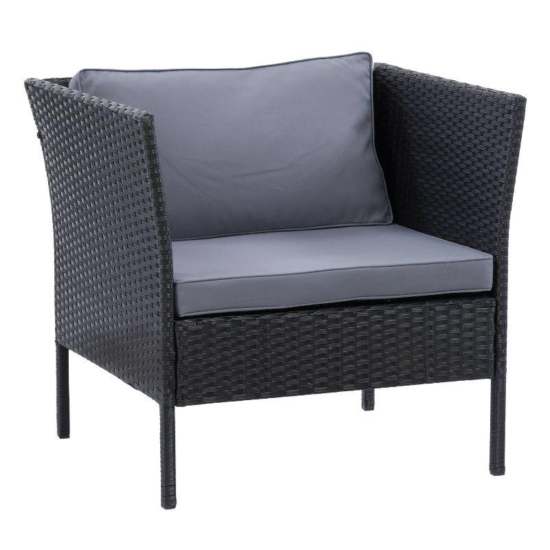 Elegant Black and Ash Gray Resin Wicker Patio Armchair with Cushions