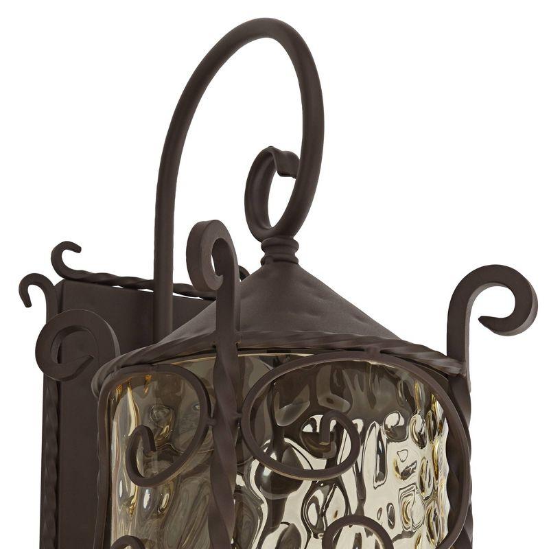 John Timberland Casa Seville Vintage Rustic Outdoor Wall Light Fixture Dark Walnut Scroll 23 3/4" Champagne Hammered Glass for Post Exterior Barn Deck