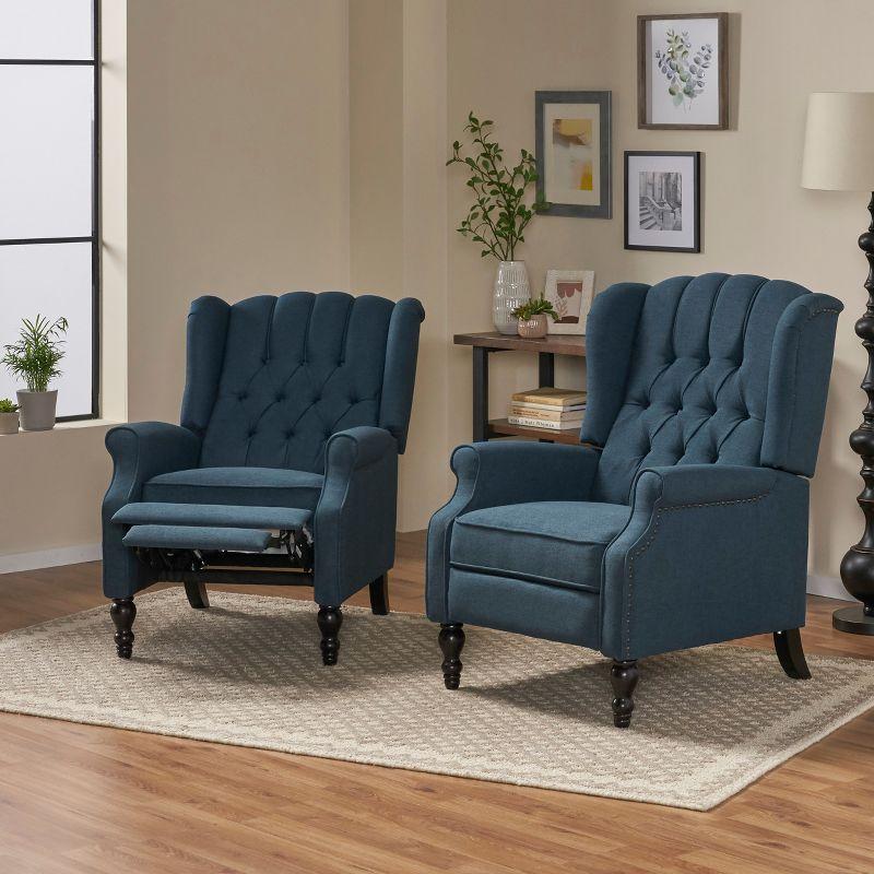 Christopher Knight Home Walter Contemporary Tufted Wingback Pushback Recliner (Set of 2), Navy Blue