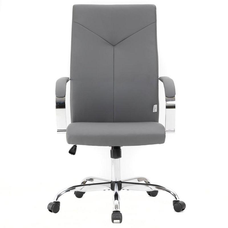 LeisureMod Sonora High-Back Leather Office Chair with Adjustable Height, Swivel, and Tilt in Grey