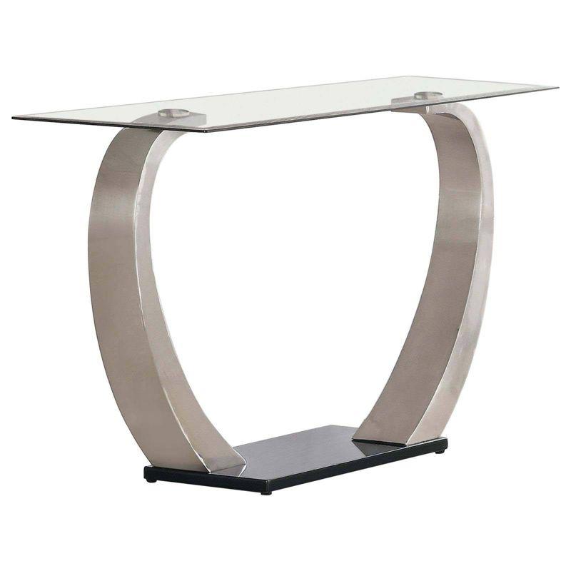 Modern Satin Metal and Glass Sofa Table with Storage