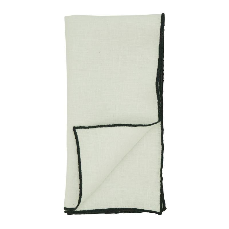 Saro Lifestyle Stitched Border Stonewashed Linen Napkins (Set of 4), Black, 20" x 20"