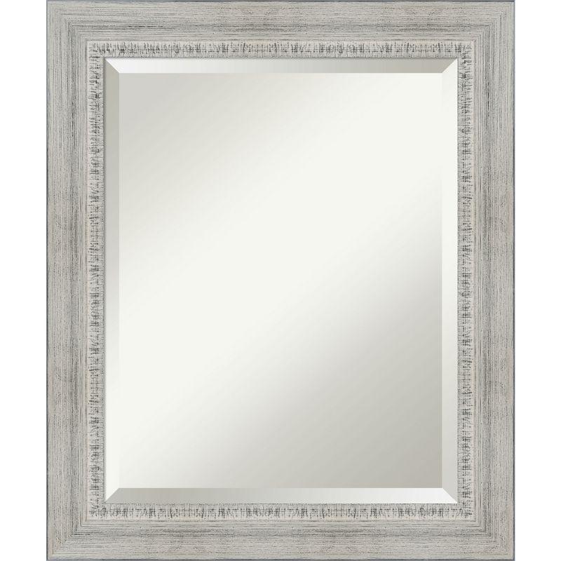 Rustic White Wash 31" x 27" Beveled Wood Wall Mirror