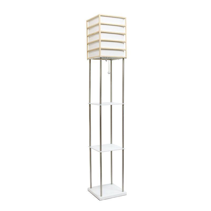 White Metal Etagere Floor Lamp with Storage Shelves and Linen Shade