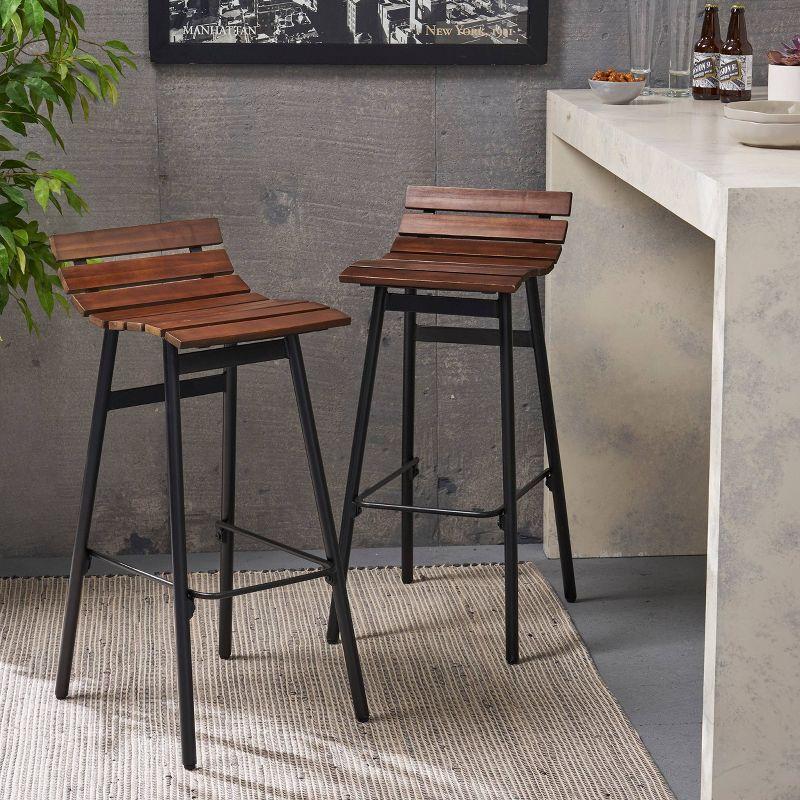 Set of 2 Pepperwood Wooden Barstool Dark Brown - Christopher Knight Home: Industrial Style, Acacia Frame, 29.25" Height
