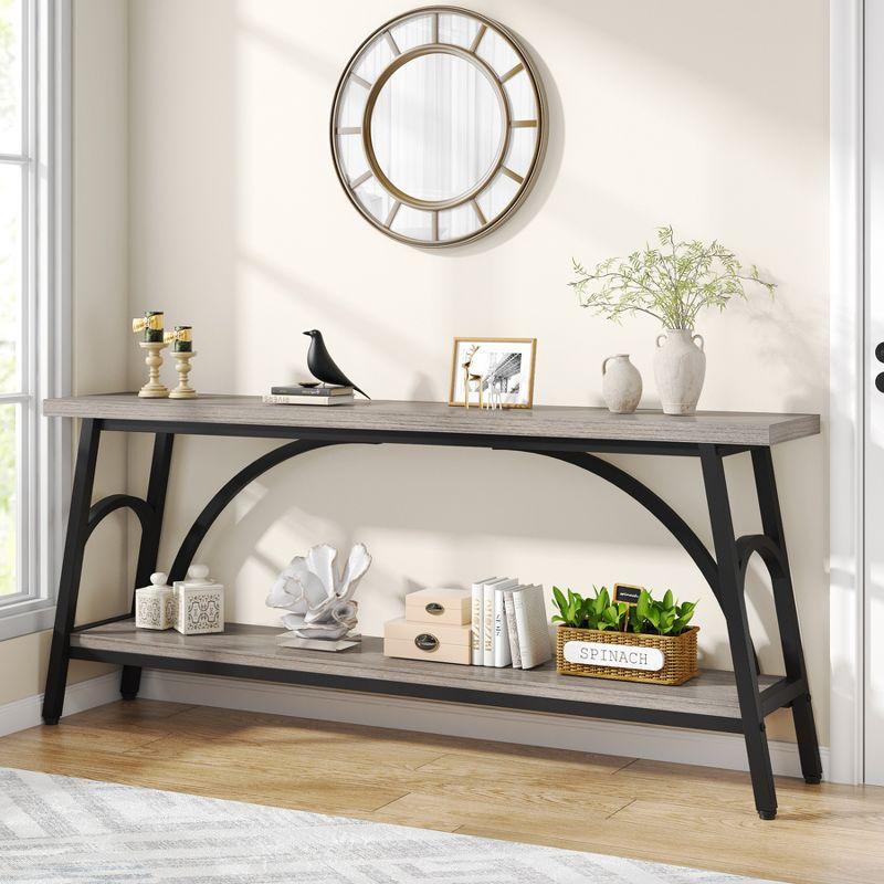 Tribesigns 70.8 inches 2-Tier TV Stand Extra Long Sofa Console Tables, Grey and Black