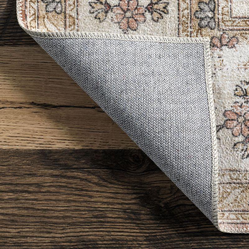 Nuloom Ren Medallion 6 Square Machine Washable Indoor Area Rug for Living Room Bedroom Dining Room Kitchen, Peach/Ivory