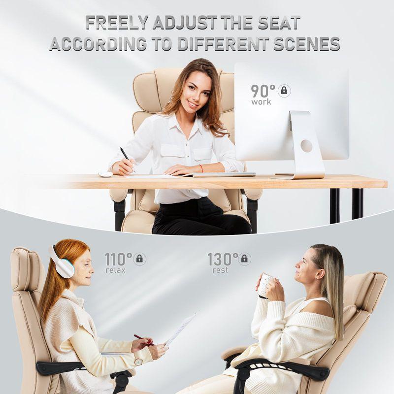 COLAMY PU Leather 300lbs Reclining Office Chair with Footrest