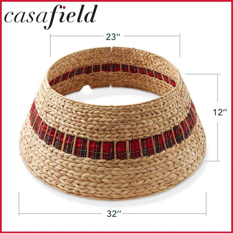 Casafield 32-Inch Water Hyacinth Christmas Tree Collar, Woven Farmhouse Tree Base Cover with Cord Cut Out, Natural