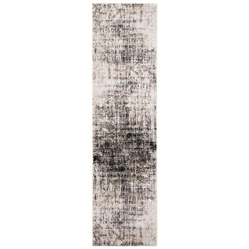 Silver and Black Synthetic Hand-Knotted Runner Rug