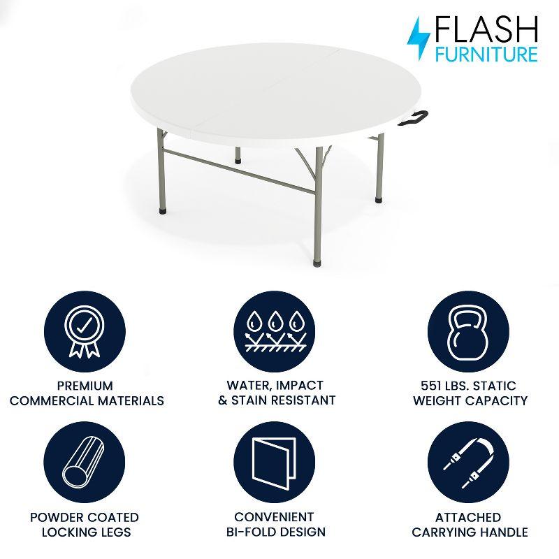 Noah Round Bi-Fold Plastic Folding Event Table with Carrying Handle