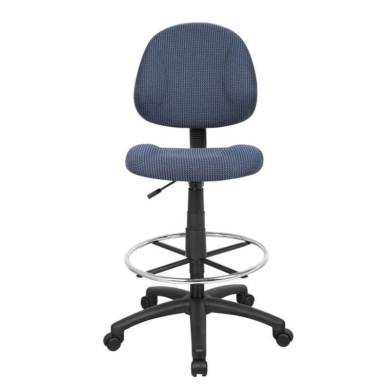 Ergonomic Blue Fabric Drafting Stool with Metal Base