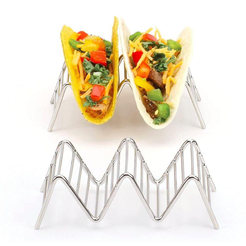 2 Lb Depot Premium Stainless Steel Stackable Taco Holders - Holds 2-5 Hard or Soft Tacos, Five Styles Available - Set of 2