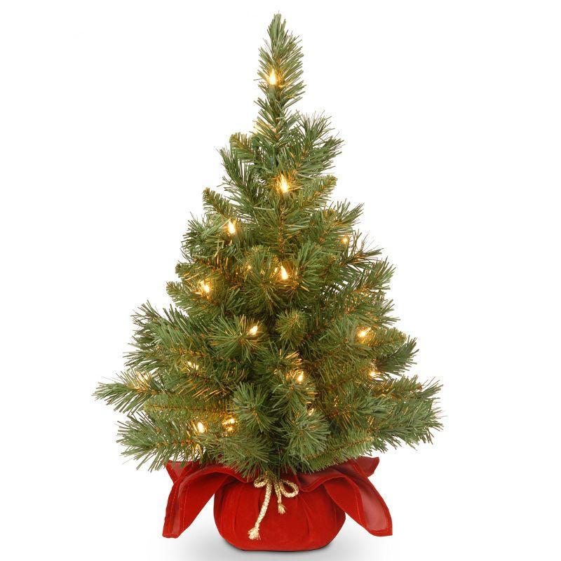 2' Prelit Majestic Spruce Artificial Christmas Tree in Burgundy Cloth Bag Warm White Lights - National Tree Company