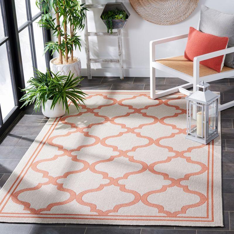 Ivory and Rust Geometric Square Indoor-Outdoor Easy Care Rug - 6'7"