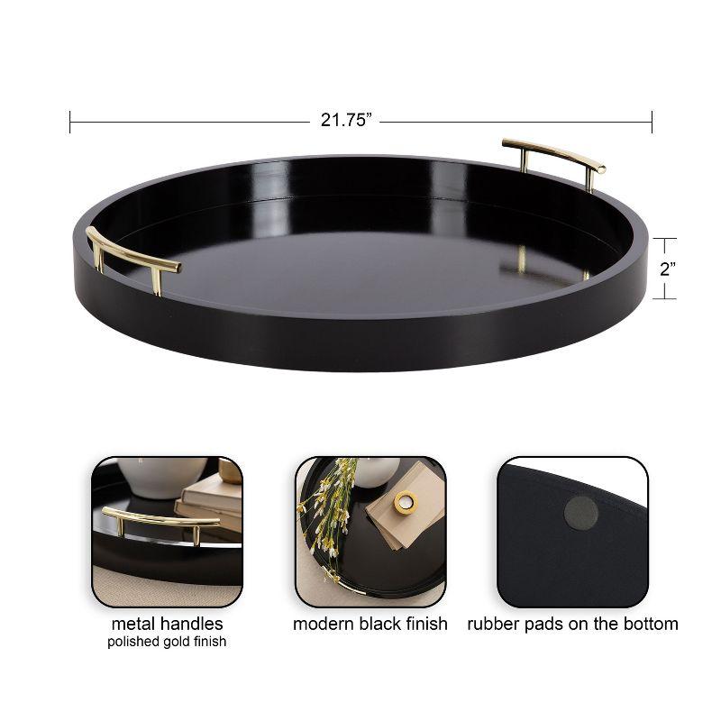 Kate and Laurel Lipton Round Decorative Tray with Metal Handles, 22" Diameter, Black
