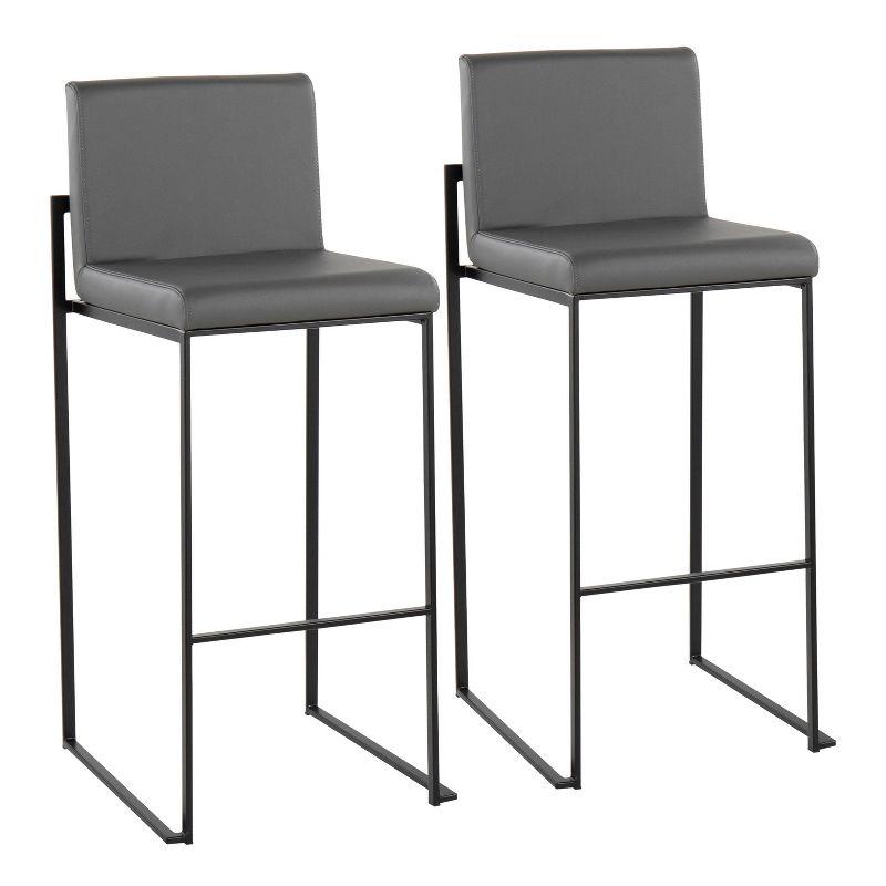Set of 2 FujiHB PU Leather/Steel Barstools Black/Gray - LumiSource: Kitchen Counter Stools, Fixed Height