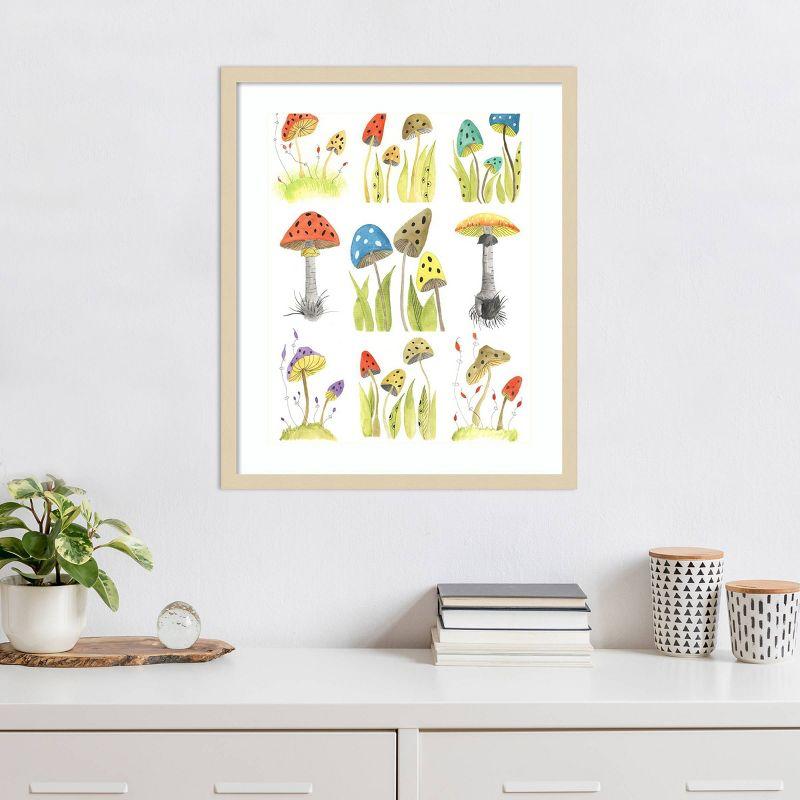 Mushroom Haven Grid Natural Wood Framed Wall Art Print