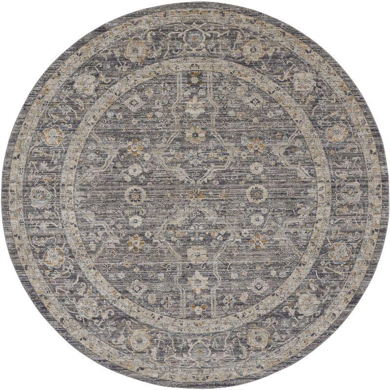 Nyle Slate Multicolor Round Bohemian Floral Rug