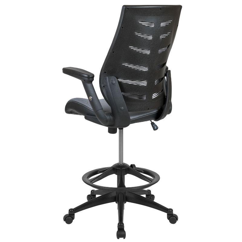 Flash Furniture High Back Mesh Spine-Back Ergonomic Drafting Chair with Adjustable Foot Ring and Adjustable Flip-Up Arms