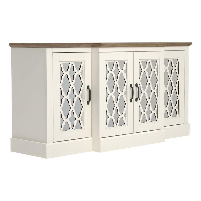 Galano Heron 59.1in. 4 Door Wide Accent Sideboard with Adjustable Shelves in Ivory, Black with Knotty Oak