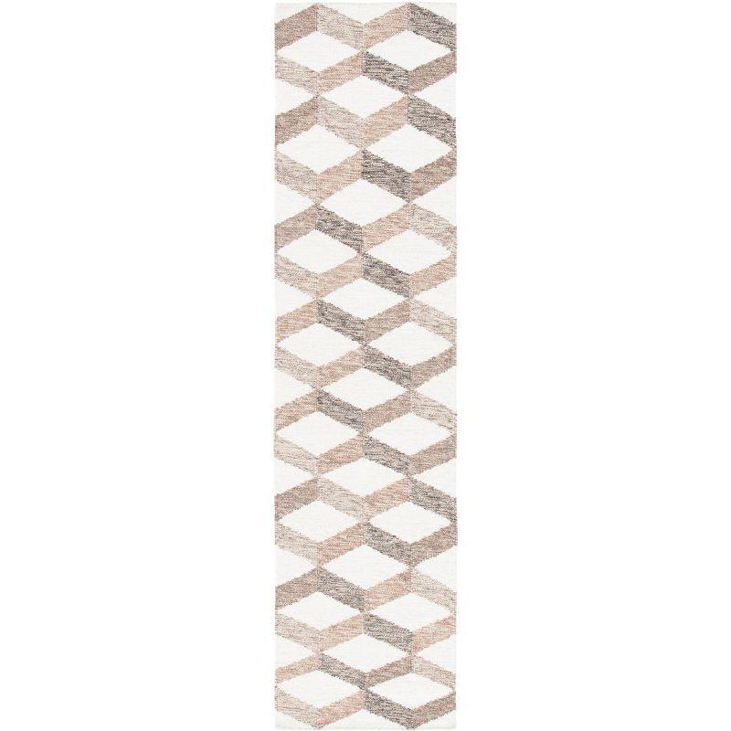 Ivory and Brown Geometric Wool Runner Rug, 2'3" x 9'