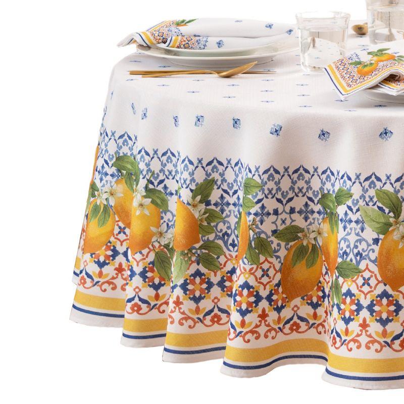 Capri Lemon Double Border Tablecloth - Multicolor - 70" Round - Elrene Home Fashions