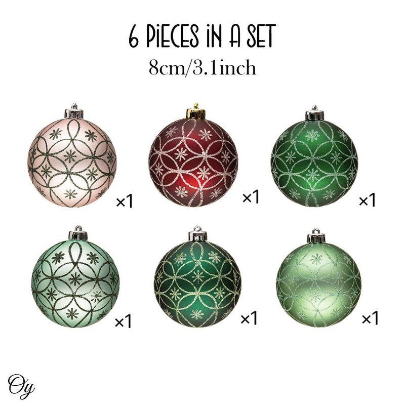 6pc Enchanting Subtle Nature Ornament Bundle, Set of Pine Green, Light Green, Mint Green, Pink and Matte Red Baubles| OrnamentallyYou