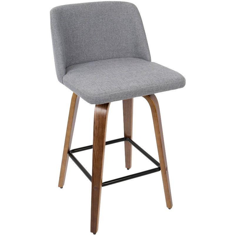 Walnut & Gray Mid-Century Modern Swivel Counter Stool, Set of 2