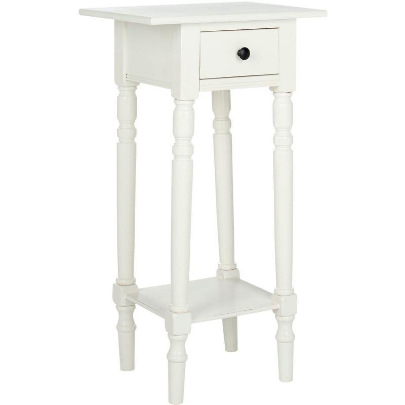 Transitional Distressed Cream Pine Wood End Table with Storage