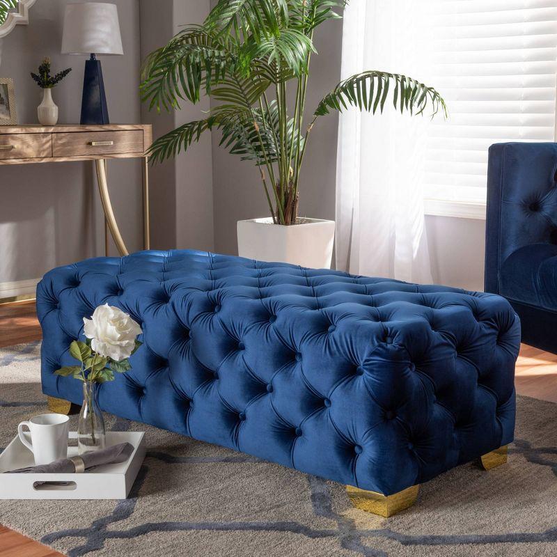 Avara Velvet Button Tufted Bench Ottoman - Baxton Studio