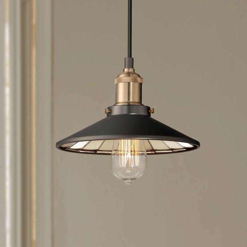 Franklin Iron Works Emile Oil Rubbed Bronze Brass Mini Pendant 8 3/4" Wide Industrial LED Fixture for Dining Room House Foyer Kitchen Island Entryway