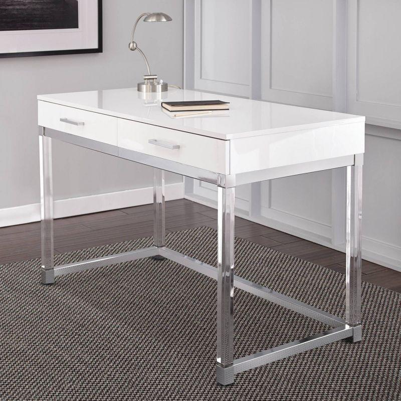 White Wood Adjustable Height Desk with Drawer