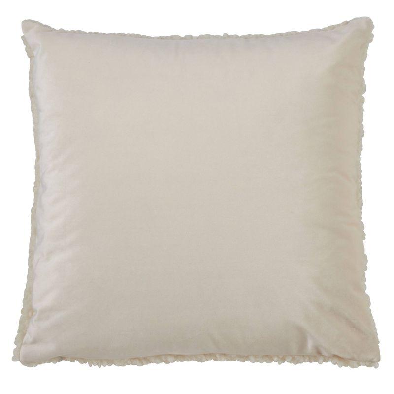 18"x18" Faux Fur Poly Filled Throw Pillow Ivory - Saro Lifestyle: Contemporary Square Cushion for Couch, Zipper Closure